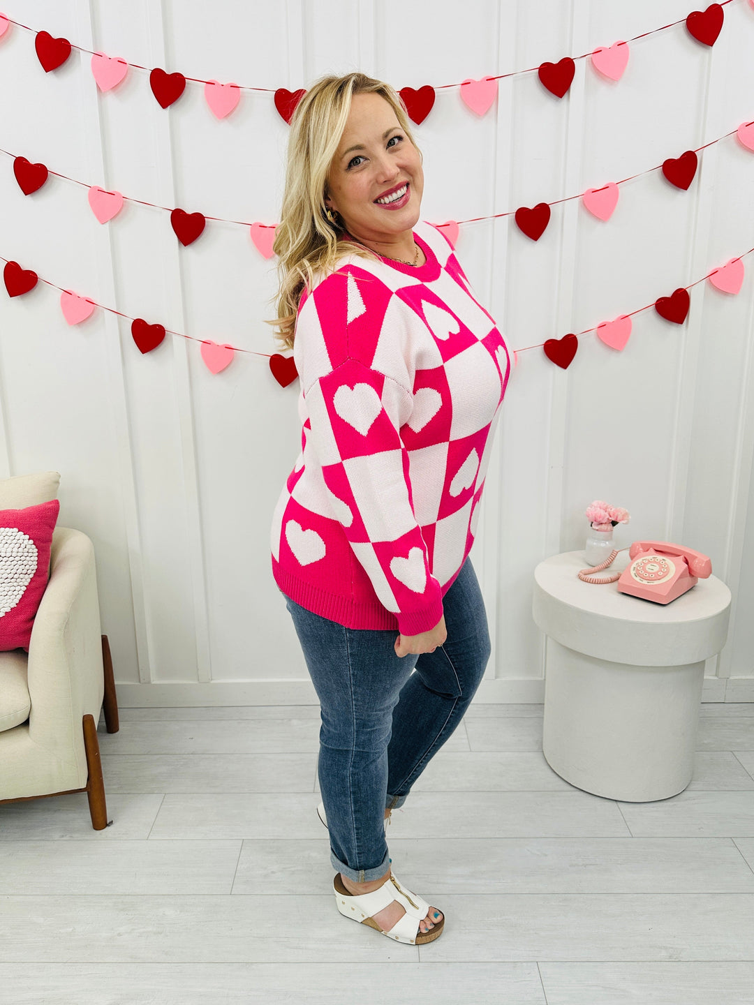 Ottilie - Valentine's Day Sweater with Checkered Hearts