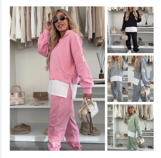 Philippine - Patchwork Hooded Sweatshirt Set