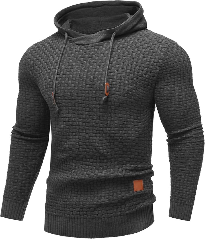 Men's Textured Pullover Hoodie | Waffle Knit | Casual Slim Fit with Drawstring Hood
