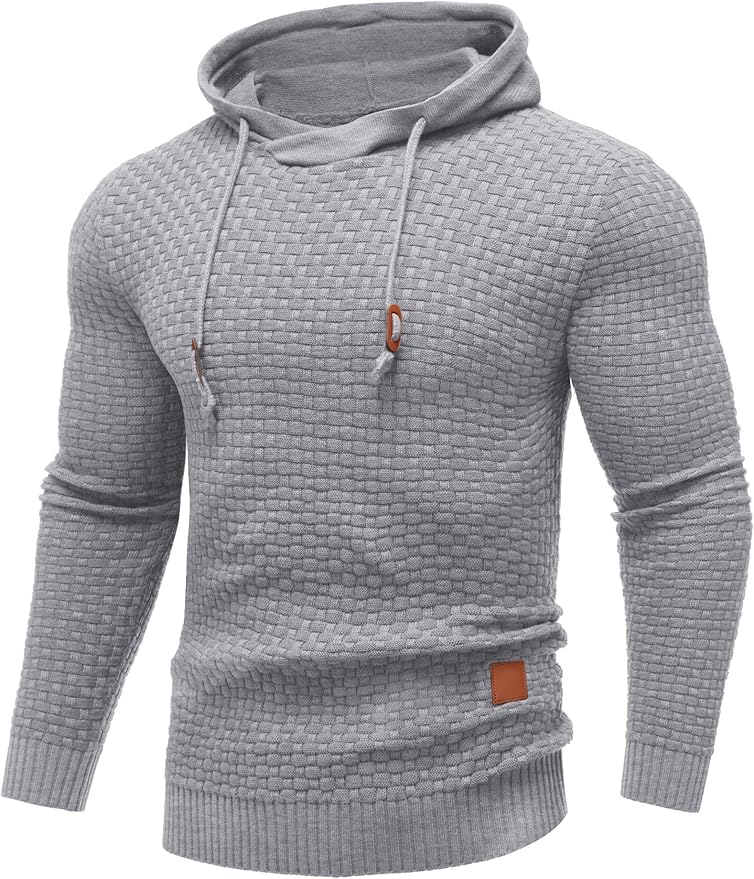 Men's Textured Pullover Hoodie | Waffle Knit | Casual Slim Fit with Drawstring Hood