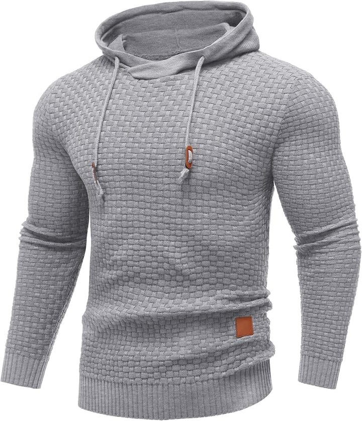 Men's Textured Pullover Hoodie | Waffle Knit | Casual Slim Fit with Drawstring Hood
