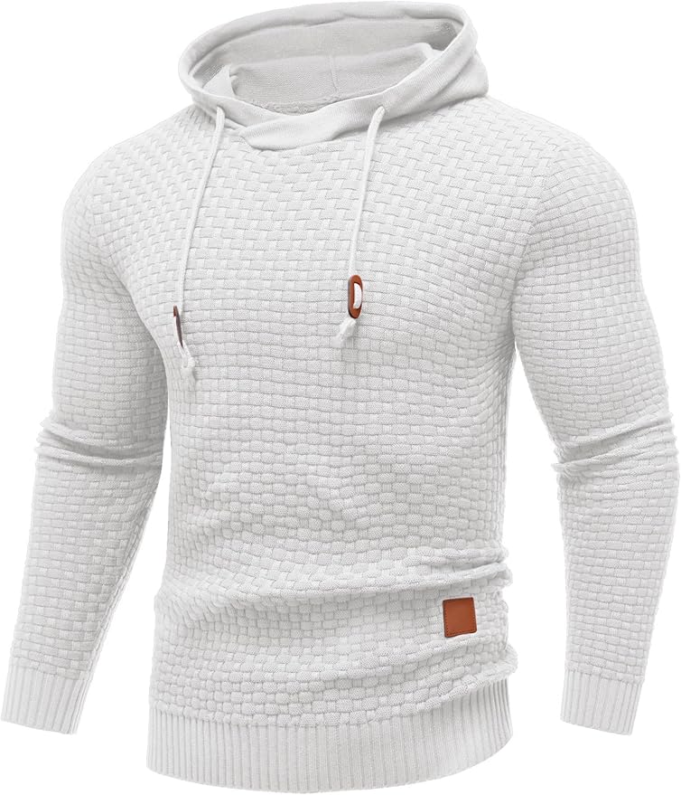 Men's Textured Pullover Hoodie | Waffle Knit | Casual Slim Fit with Drawstring Hood