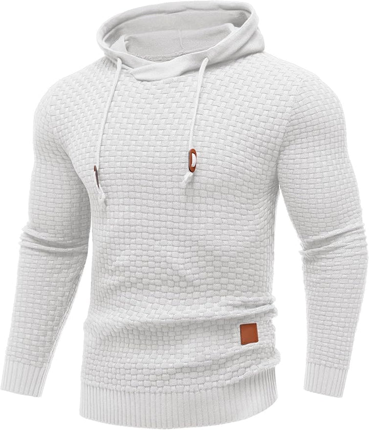 Men's Textured Pullover Hoodie | Waffle Knit | Casual Slim Fit with Drawstring Hood