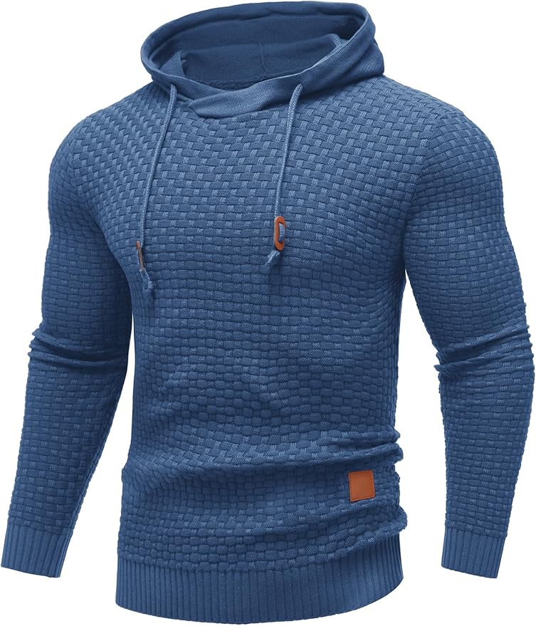 Men's Textured Pullover Hoodie | Waffle Knit | Casual Slim Fit with Drawstring Hood