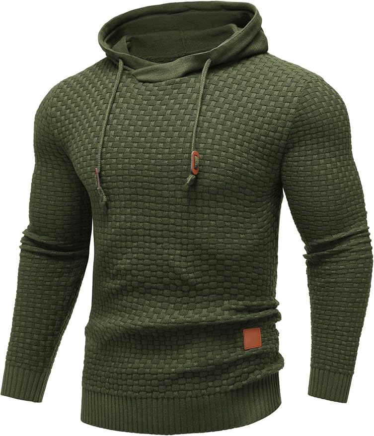 Men's Textured Pullover Hoodie | Waffle Knit | Casual Slim Fit with Drawstring Hood