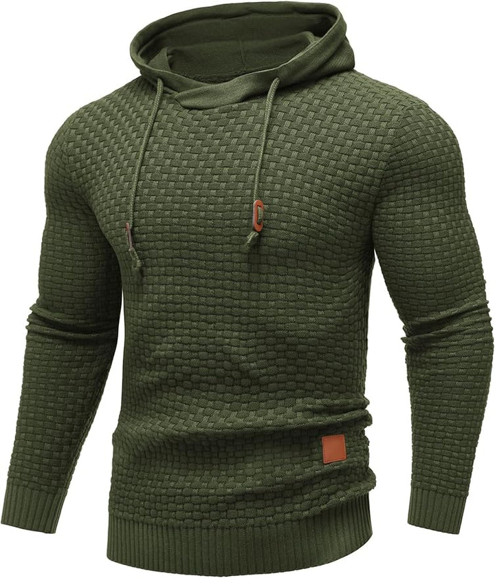 Men's Textured Pullover Hoodie | Waffle Knit | Casual Slim Fit with Drawstring Hood