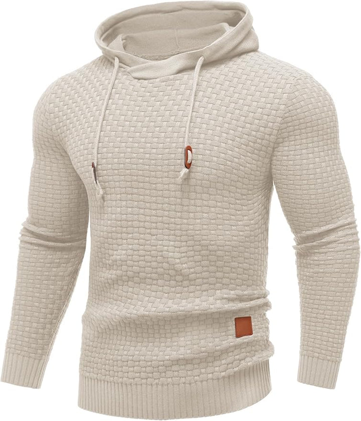 Men's Textured Pullover Hoodie | Waffle Knit | Casual Slim Fit with Drawstring Hood