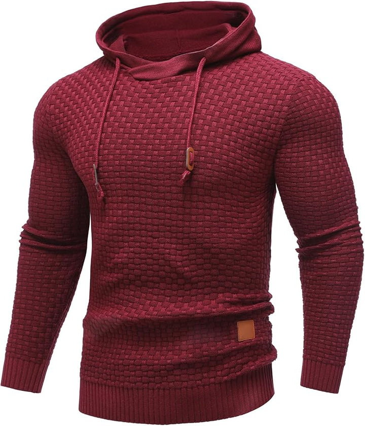 Men's Textured Pullover Hoodie | Waffle Knit | Casual Slim Fit with Drawstring Hood