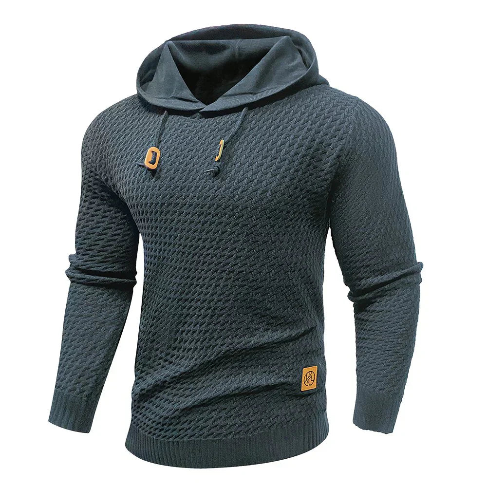 Men's Textured Pullover Hoodie | Waffle Knit | Casual Slim Fit with Drawstring Hood