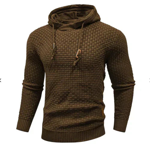 Men's Textured Pullover Hoodie | Waffle Knit | Casual Slim Fit with Drawstring Hood