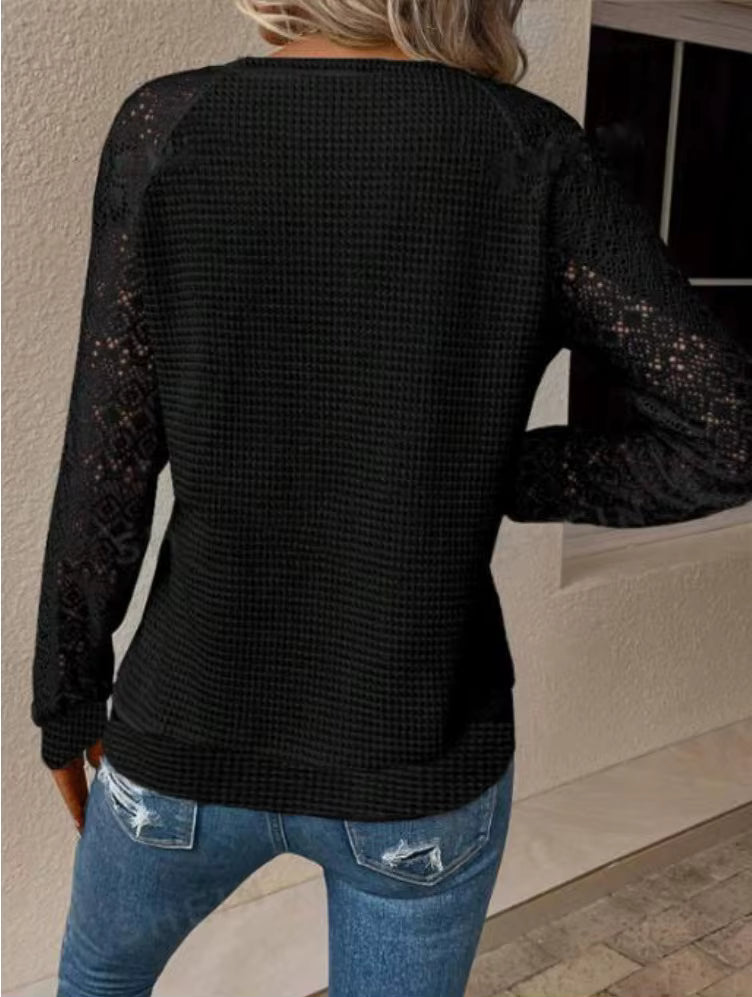 Lace Crochet Top Long Sleeves