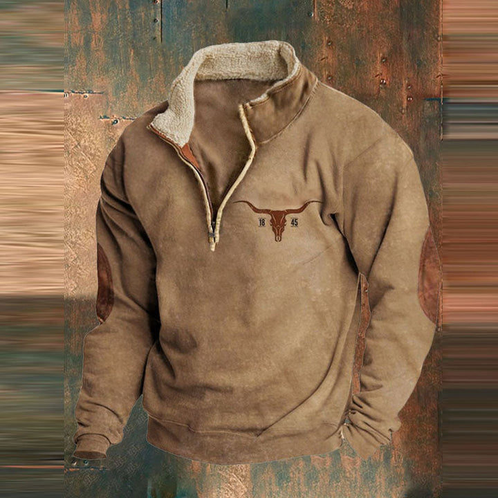 Men’s Quarter-Zip Fleece Pullover | Patterned Sleeves | Warm Winter Sweatshirt