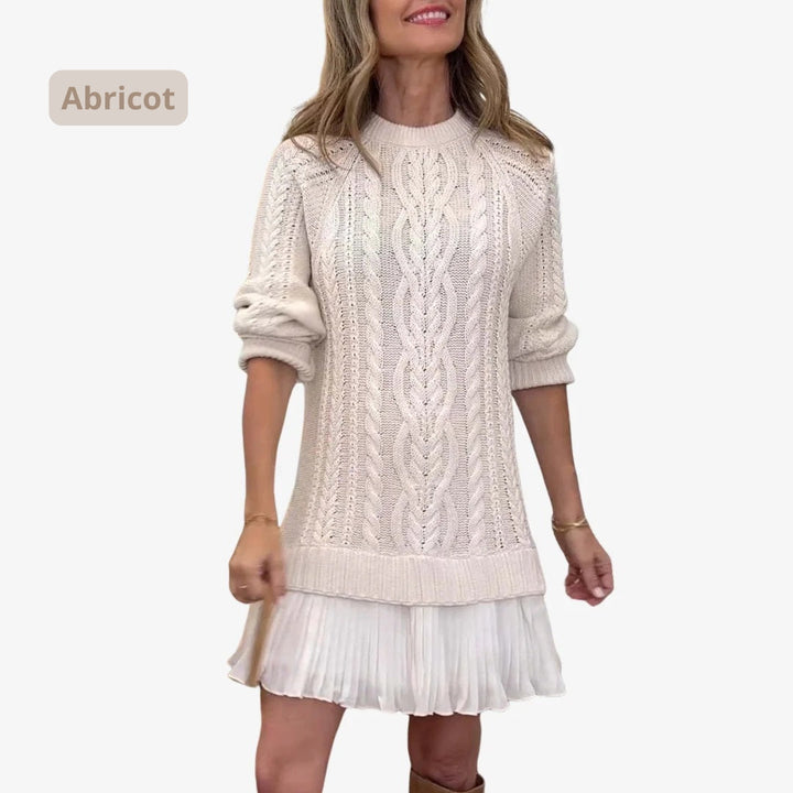 Marivessa - Robe pull à torsades chaude et élégante pour l'hiver 