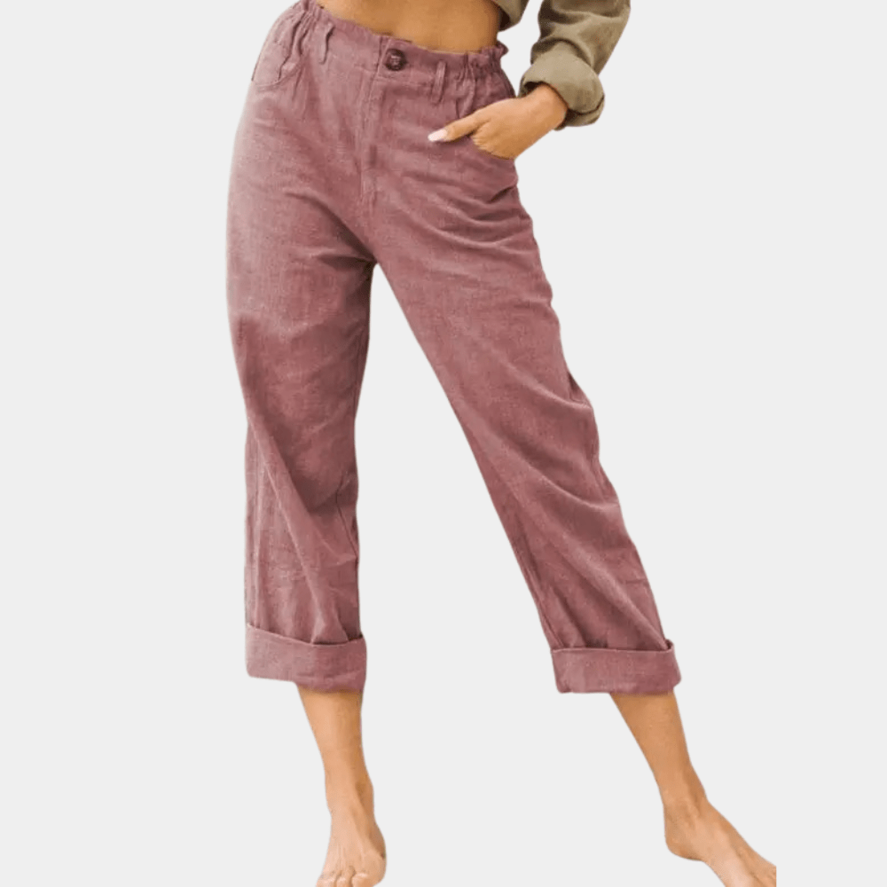 Pantalon en velours côtelé coupe décontractée | Taille haute et longueur 7/8 | Décontracté et confortable