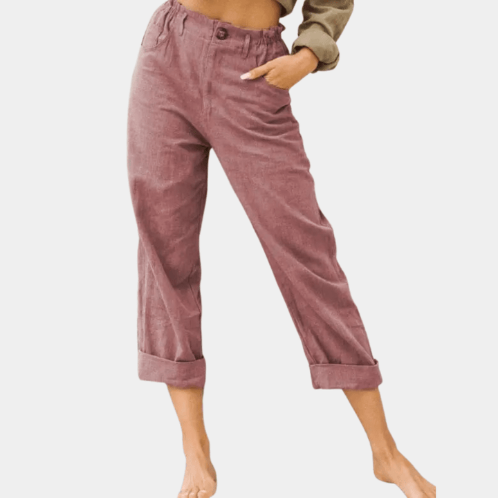 Pantalon en velours côtelé coupe décontractée | Taille haute et longueur 7/8 | Décontracté et confortable