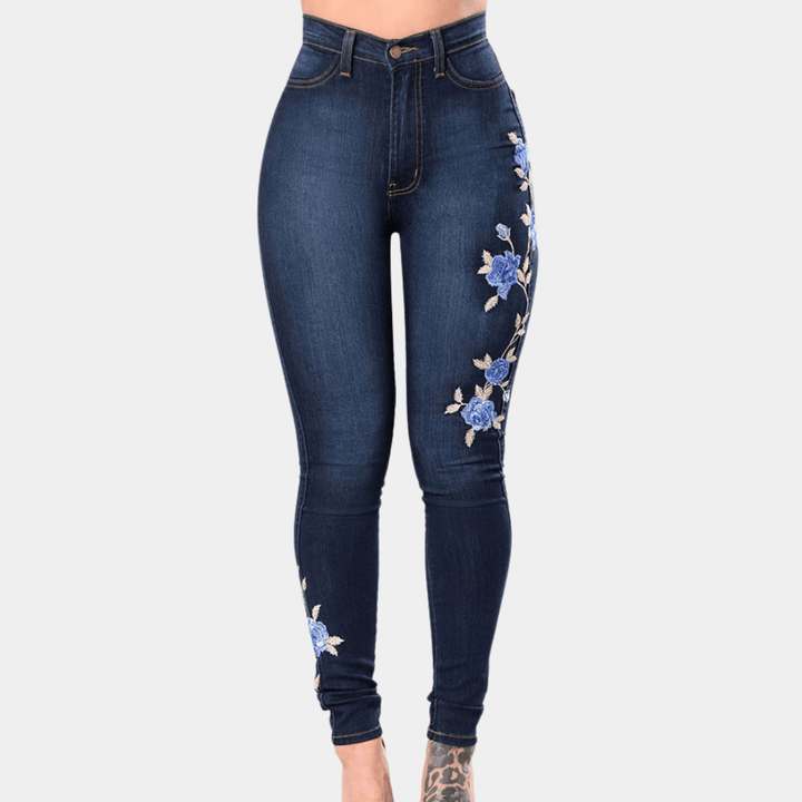 High-Waisted Skinny Jeans | Floral Embroidery | Stretch Denim | Elegant Fit
