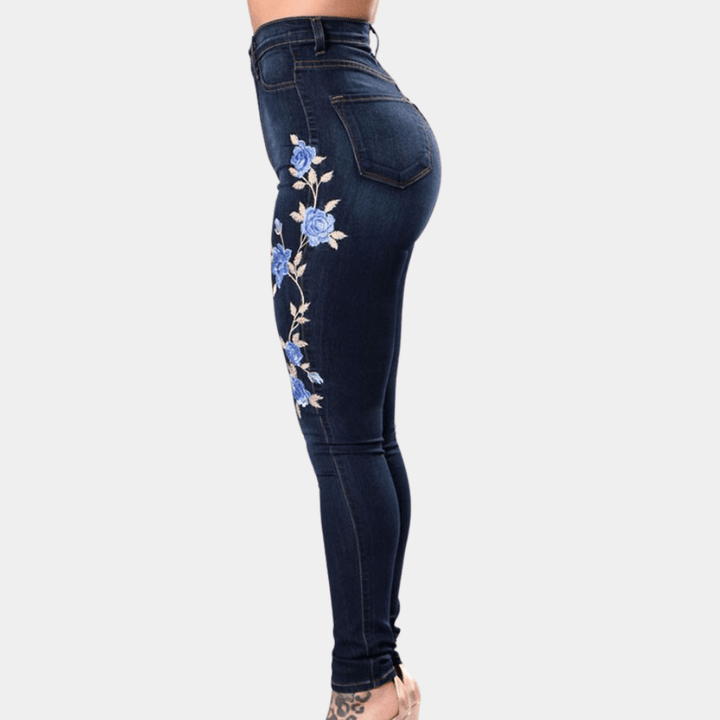 High-Waisted Skinny Jeans | Floral Embroidery | Stretch Denim | Elegant Fit