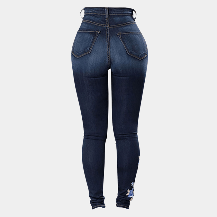 High-Waisted Skinny Jeans | Floral Embroidery | Stretch Denim | Elegant Fit