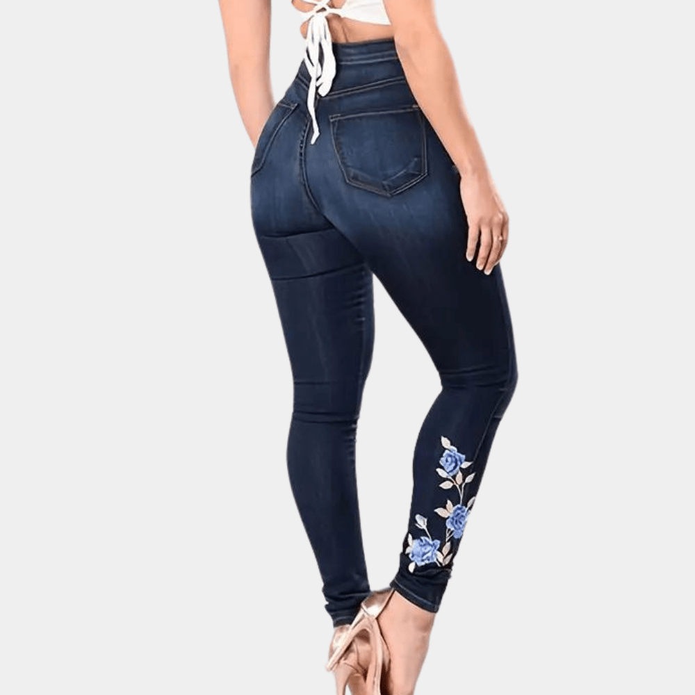 High-Waisted Skinny Jeans | Floral Embroidery | Stretch Denim | Elegant Fit