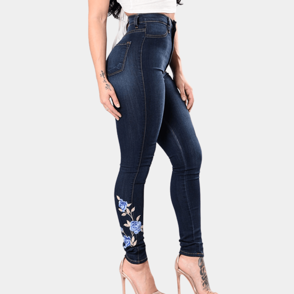 High-Waisted Skinny Jeans | Floral Embroidery | Stretch Denim | Elegant Fit