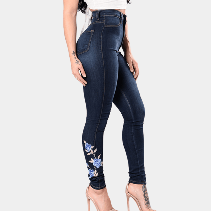 High-Waisted Skinny Jeans | Floral Embroidery | Stretch Denim | Elegant Fit