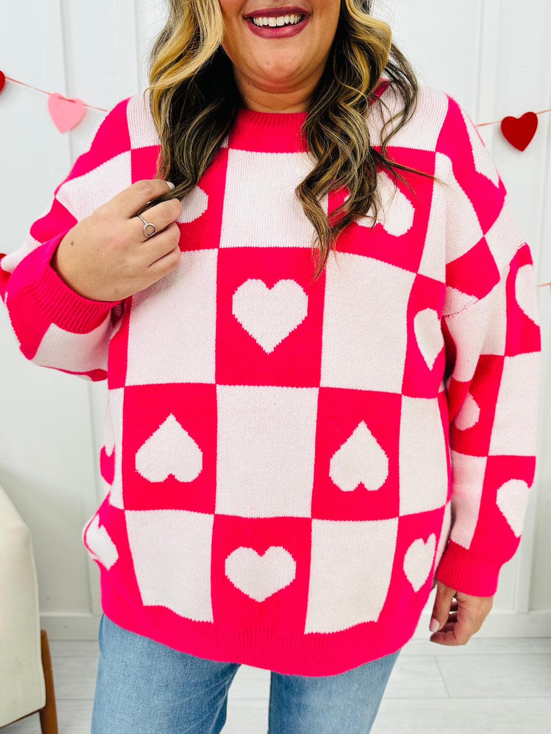 Ottilie - Valentine's Day Sweater with Checkered Hearts