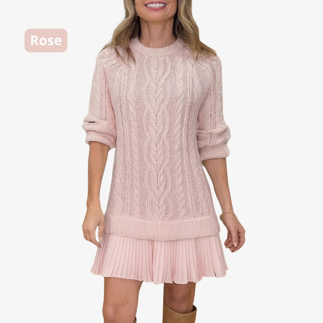 Marivessa - Robe pull à torsades chaude et élégante pour l'hiver 