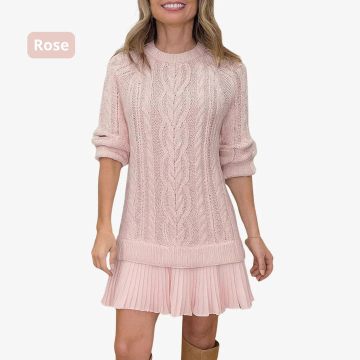 Marivessa - Robe pull à torsades chaude et élégante pour l'hiver 