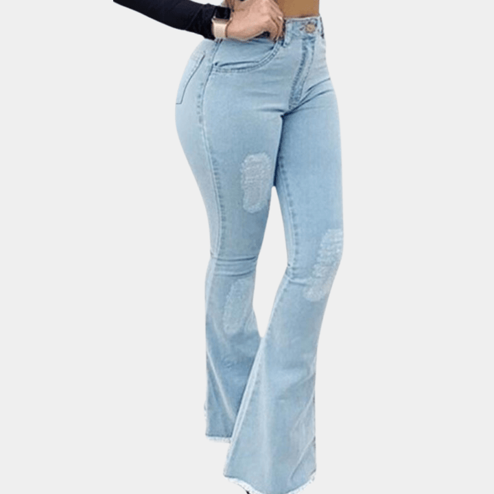 High-Waisted Flare Jeans | Distressed Details | Stretch Denim | Retro-Chic