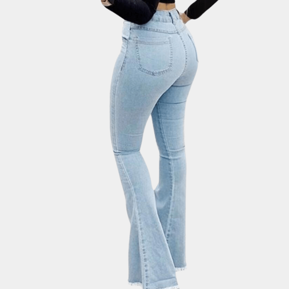 High-Waisted Flare Jeans | Distressed Details | Stretch Denim | Retro-Chic