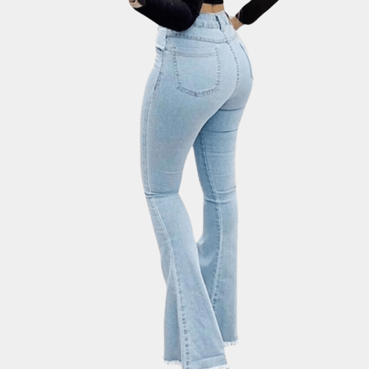 High-Waisted Flare Jeans | Distressed Details | Stretch Denim | Retro-Chic