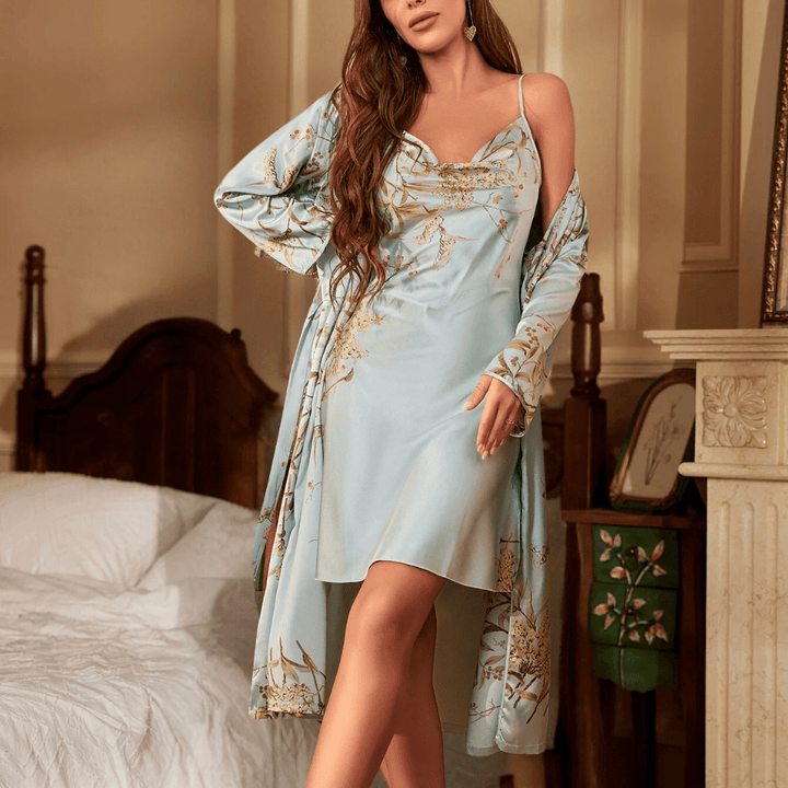 Satin Floral Two-Piece Nightwear Set | Luxurious Feel | Elegant Loungewear