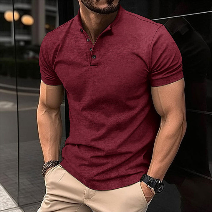 Men's Muscle Fit Polo Shirt | Stretch Cotton | Short Sleeve Henley Collar