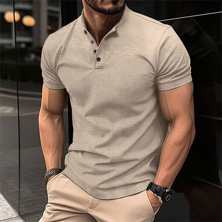 Men's Muscle Fit Polo Shirt | Stretch Cotton | Short Sleeve Henley Collar