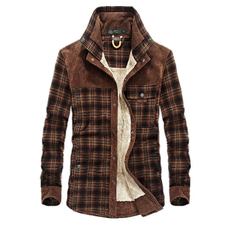 Men’s Sherpa-Lined Flannel Jacket | Corduroy Yoke & Plaid Outer | Fall Layering Shirt Jacket