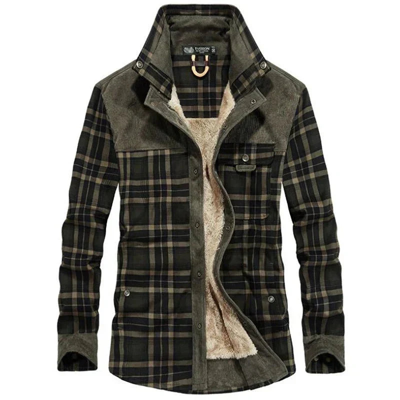 Men’s Sherpa-Lined Flannel Jacket | Corduroy Yoke & Plaid Outer | Fall Layering Shirt Jacket