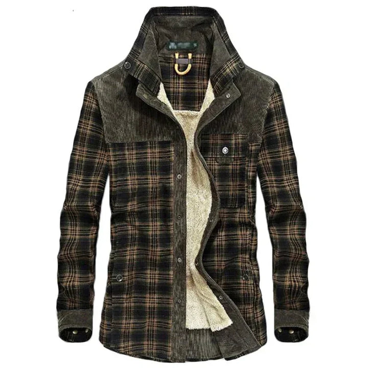 Men’s Sherpa-Lined Flannel Jacket | Corduroy Yoke & Plaid Outer | Fall Layering Shirt Jacket