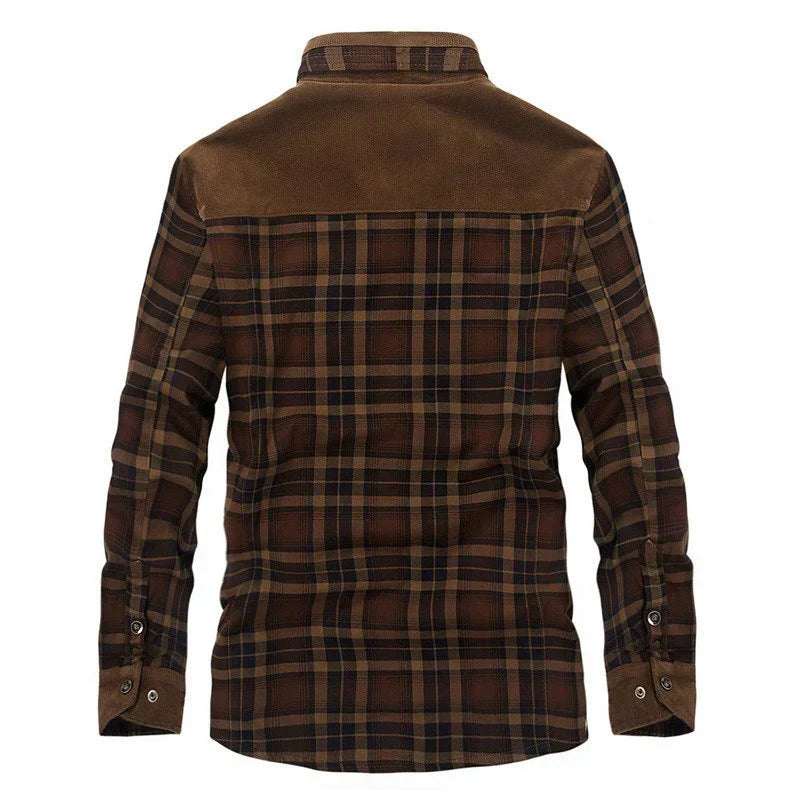 Men’s Sherpa-Lined Flannel Jacket | Corduroy Yoke & Plaid Outer | Fall Layering Shirt Jacket