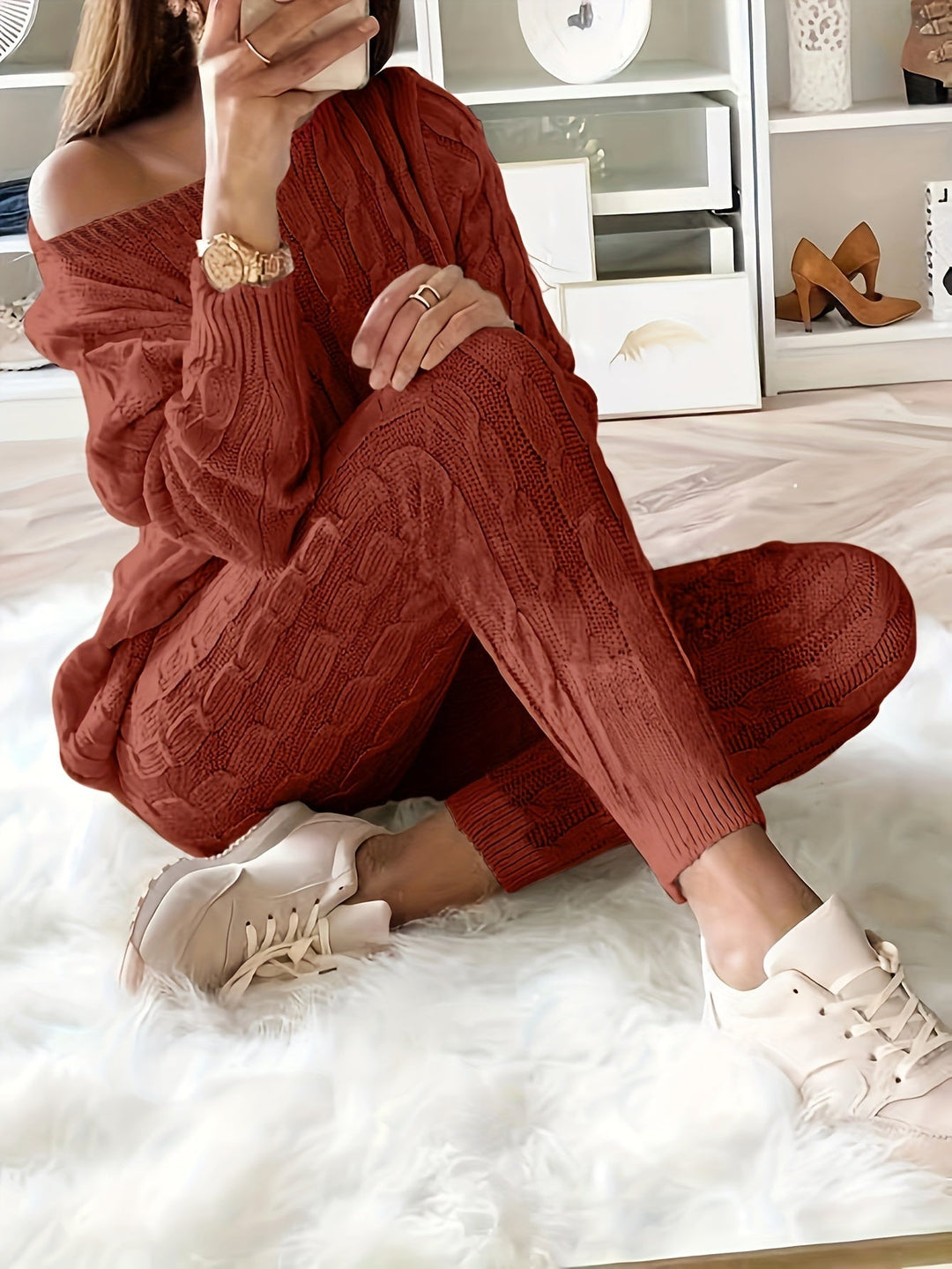 Cable Knit Lounge Set | Cosy Two-Piece Outfit | Soft Knit Fabric | Relaxed Fit