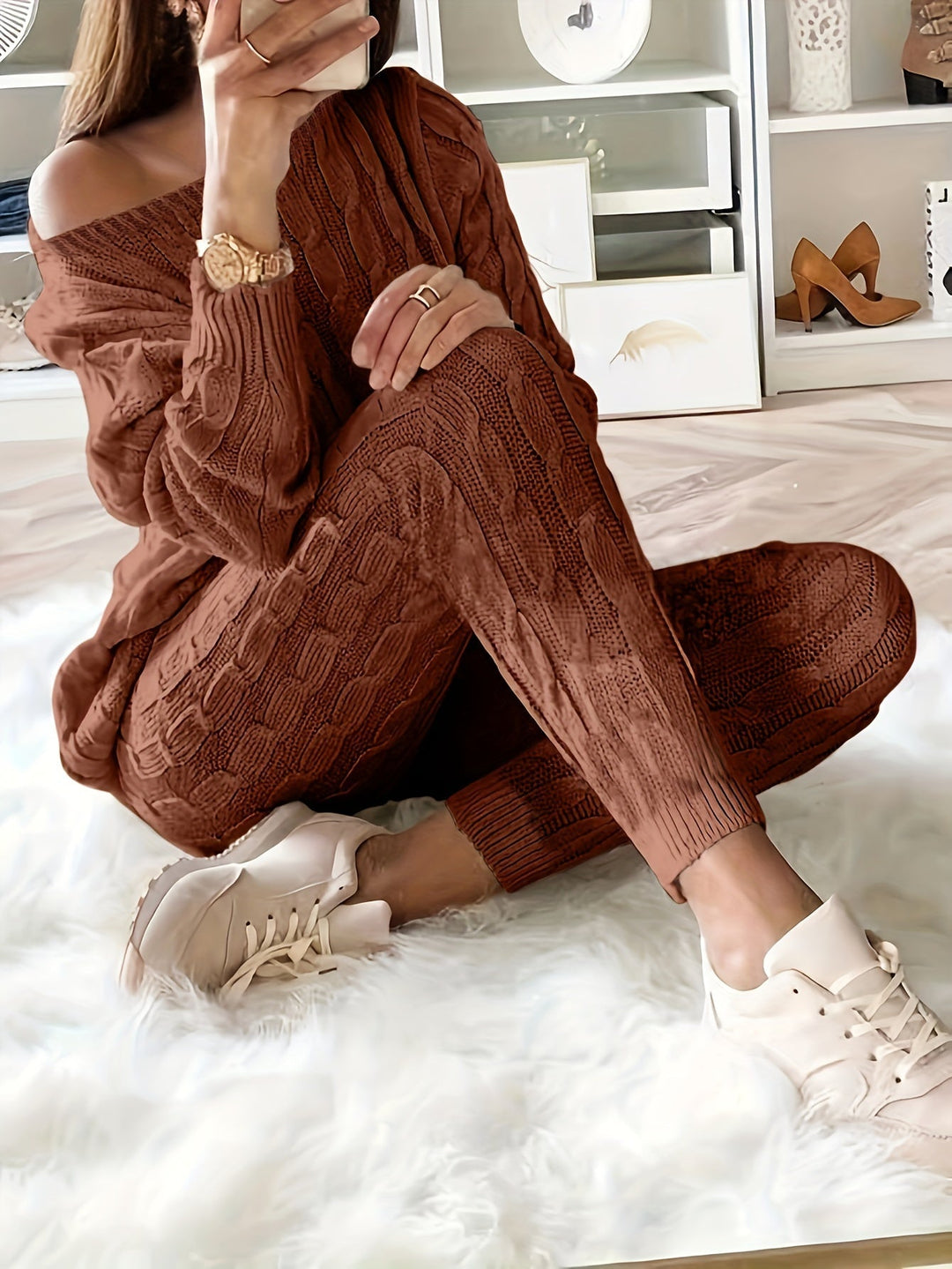 Cable Knit Lounge Set | Cosy Two-Piece Outfit | Soft Knit Fabric | Relaxed Fit