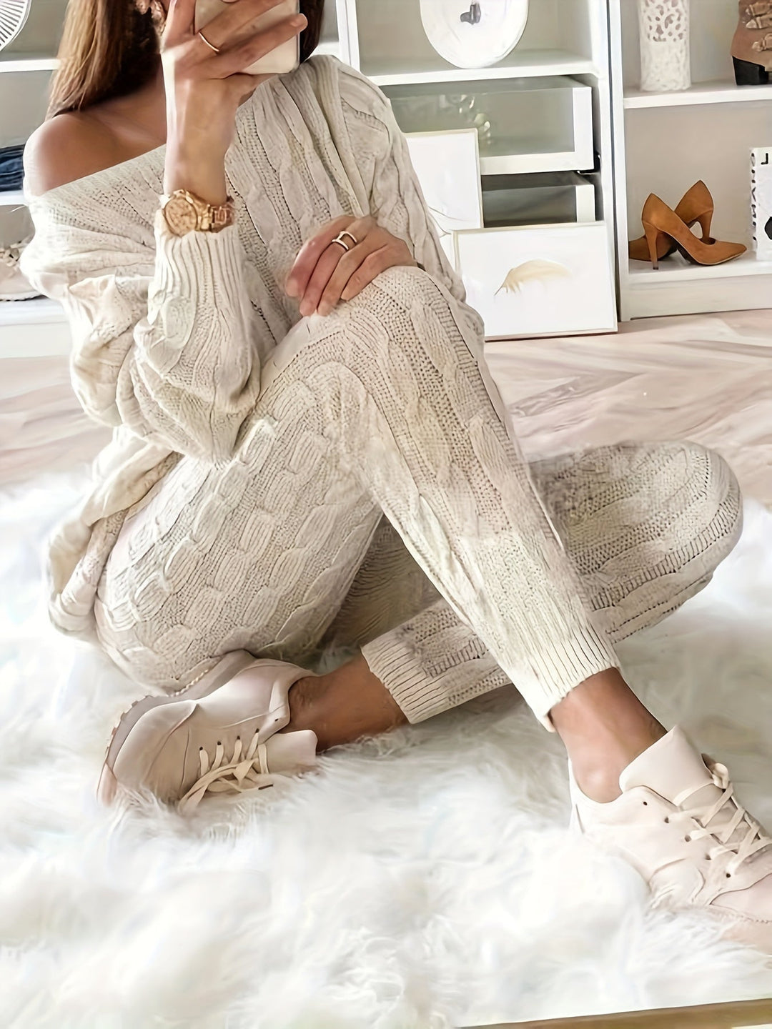 Cable Knit Lounge Set | Cosy Two-Piece Outfit | Soft Knit Fabric | Relaxed Fit
