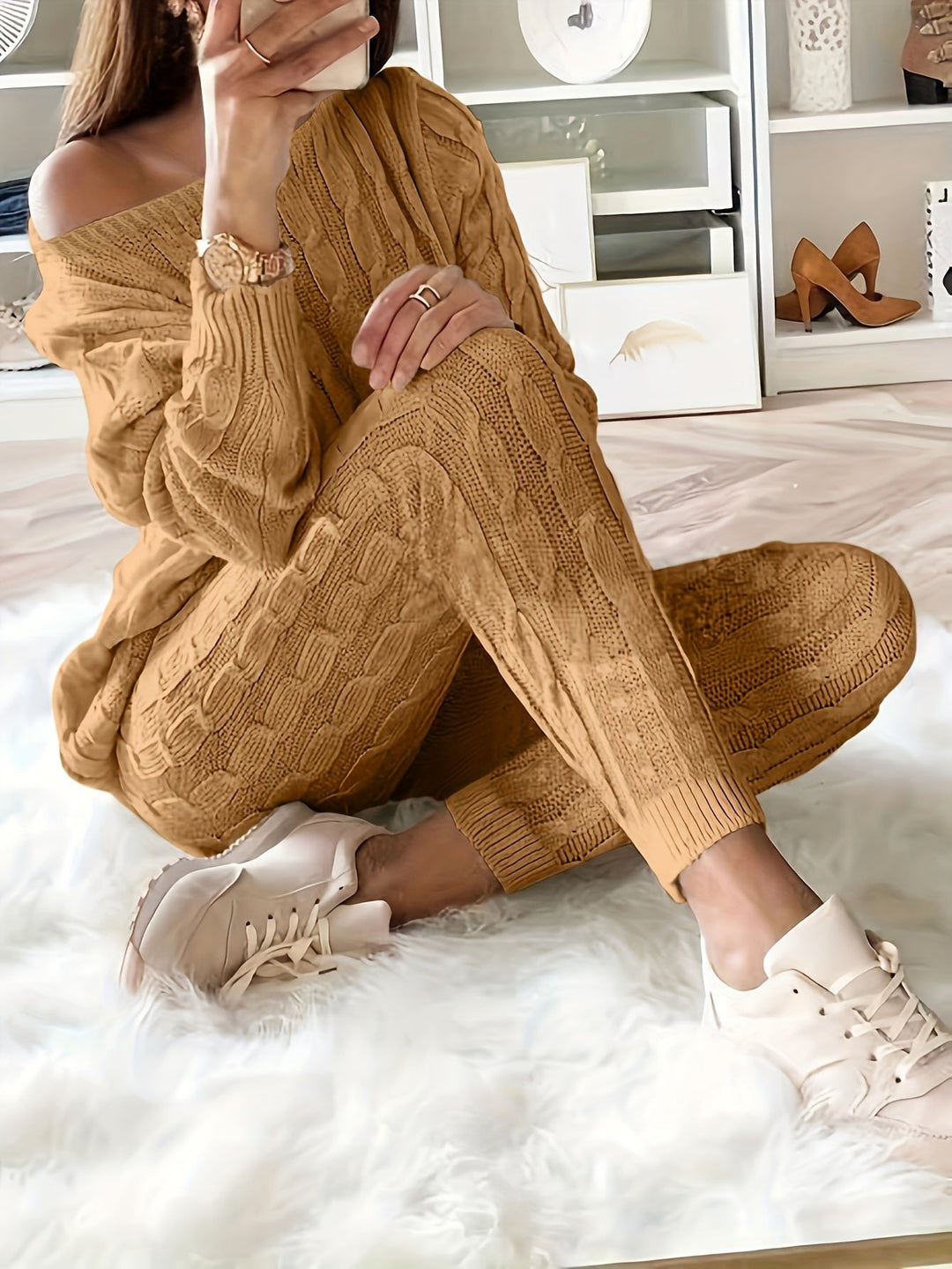 Cable Knit Lounge Set | Cosy Two-Piece Outfit | Soft Knit Fabric | Relaxed Fit