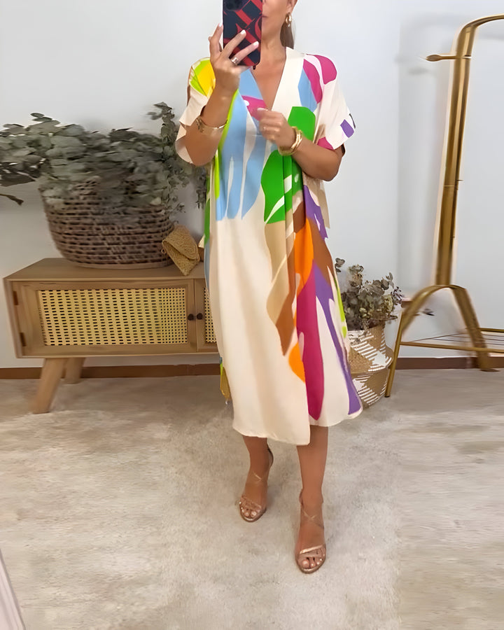 Nerissa - Casual dress with colorful foliage print for a fresh and natural look