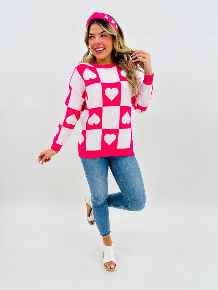 Ottilie - Valentine's Day Sweater with Checkered Hearts