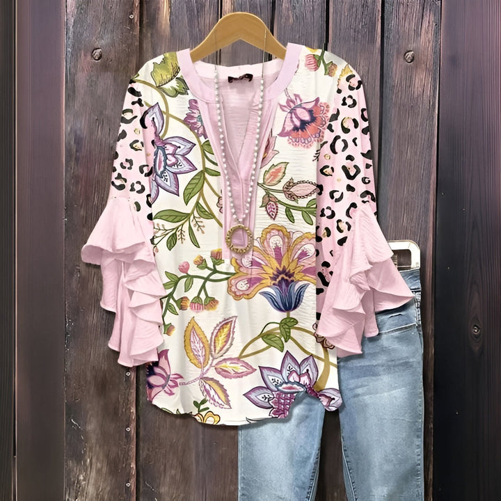 Elyara - Casual blouse with leaf pattern