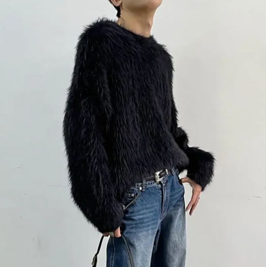 Men’s Faux Fur Pullover | Oversized Fluffy Sweater | Cold Weather Statement Piece
