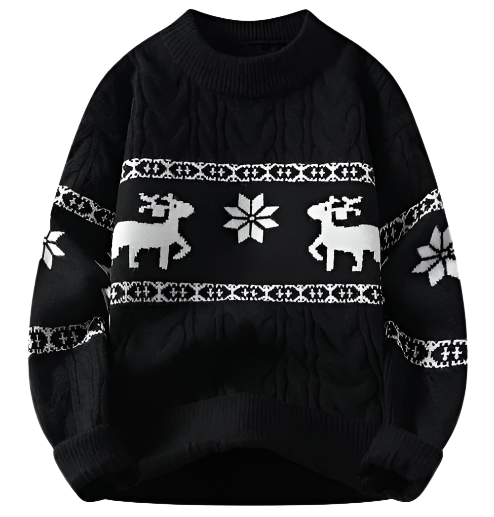 Men’s Moose Knit Sweater | Winter Pullover with Nordic Pattern | Soft Acrylic Blend