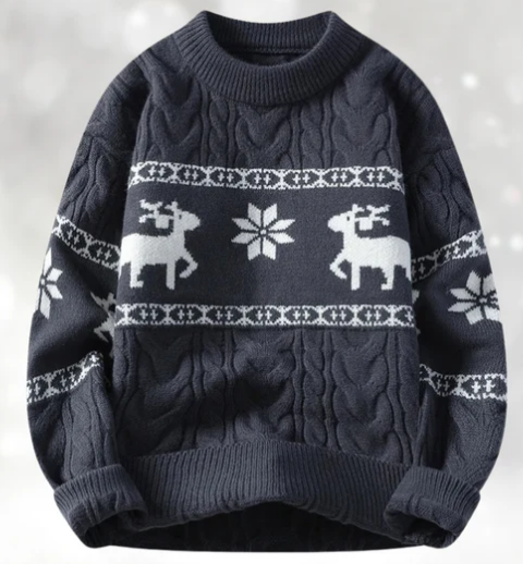 Men’s Moose Knit Sweater | Winter Pullover with Nordic Pattern | Soft Acrylic Blend