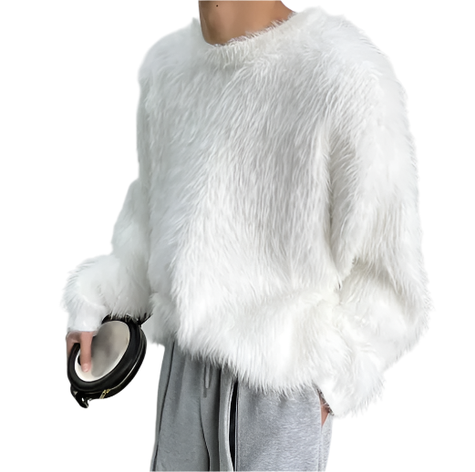 Men’s Faux Fur Pullover | Oversized Fluffy Sweater | Cold Weather Statement Piece