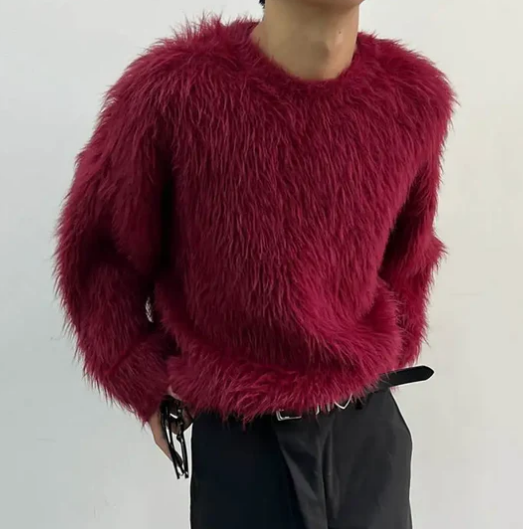 Men’s Faux Fur Pullover | Oversized Fluffy Sweater | Cold Weather Statement Piece